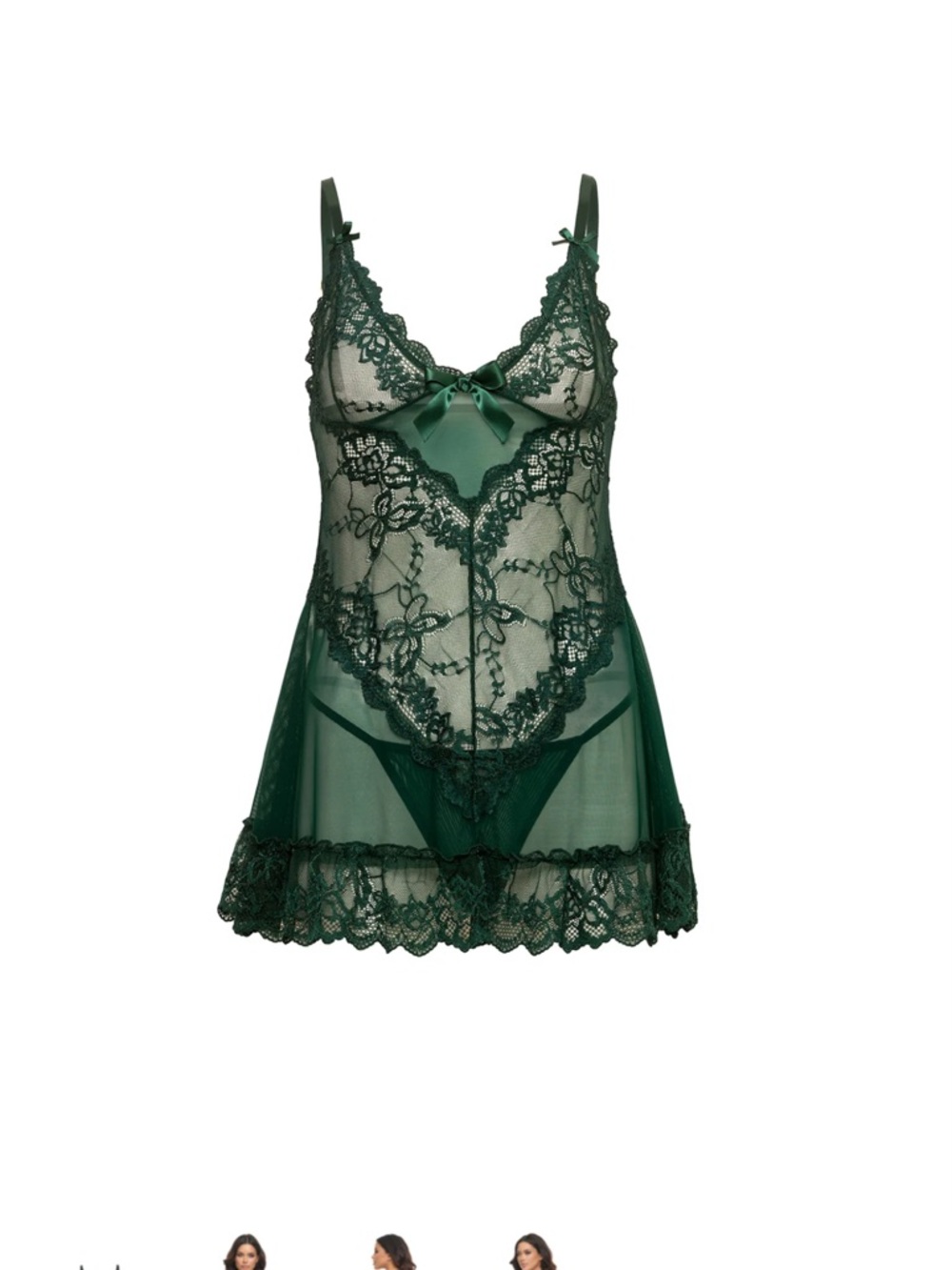 Sheer Emerald Lace Chemise with matching thong